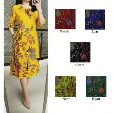 BAtik Furry - Dress Batik Wanita Modern - Atasan Batik Wanita Terbaru Seragam Kantor XS KUNING
