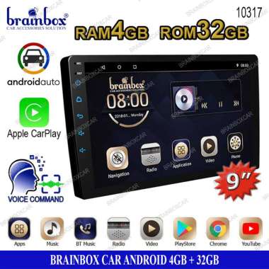 Brainbox TV Android 9 Inch 4GB + 32GB Head Unit Mobil 2 Din Double Din Headunit Tape Mobil MP5 Playe