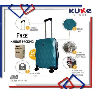 [FREE KARDUS] Koper 24 Inch Polo Geneva Type 025 Ukuran Kabin - Koper warna Hitam