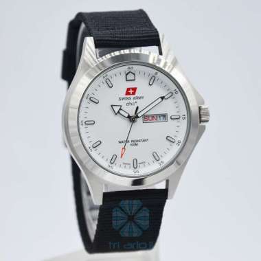 Swiss Army Quartz DHC Kanvas / Nylon SA-1880G Tanggal Hari Glossy Putih