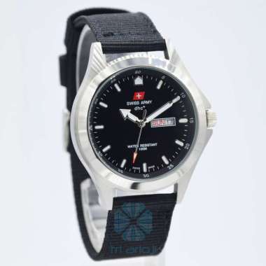 Swiss Army Quartz DHC Kanvas / Nylon SA-1880G Tanggal Hari Glossy Hitam