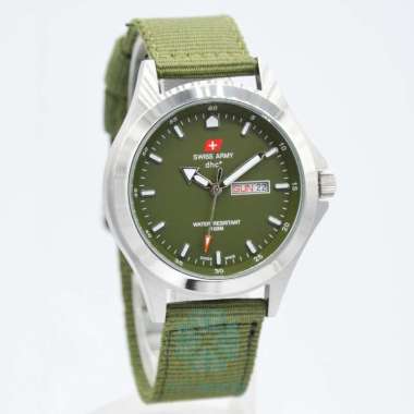 Swiss Army Quartz DHC Kanvas / Nylon SA-1880G Tanggal Hari Glossy Hijau