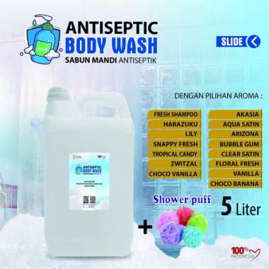 Sabun Mandi Cair Body Wash 5 Liter + Shower Puff - Aneka Aroma Wangi Segar Harazuku