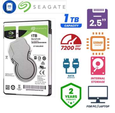 SEAGATE BARRACUDA Internal HDD Laptop 2.5" 1TB - 7200RPM - Baru - Ori Multicolor