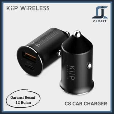 KIIP WIRELESS C8 CAR CHARGER MOBIL 45W TYPE-C+USB FAST CHARGING Hitam