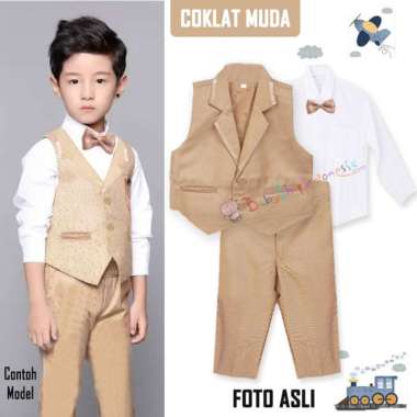 Setelan Rompi Anak Murah Baju Pesta Anak Cowok Rompi Jas Anak Coklat 4 tahun
