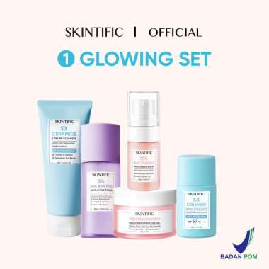SKINTIFIC 5pcs with sunscreen - Paket Skincare Low pH Cleanser + Moisture Gel + Serum Sunscreen + Ex