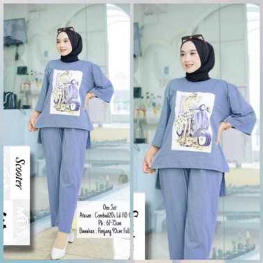 JESLA FASHION SCOOTER SET BAHAN KAIN KATUN COMBED 24s SETCEL KEKINIAN SETELAN CELANA JUMBO SETELAN W