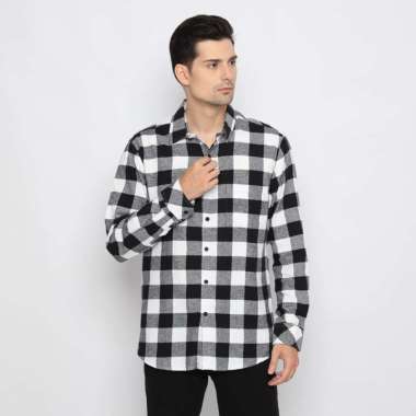 Platini Kemeja Pria Flanel Panjang Hitam 76363 XXL