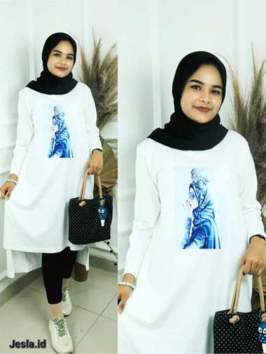 JESLA FASHION RATU HIJAB MIDI DRESS BAHAN COMBED APLIKASI SABLON MIDI DRESS MUSLIM MDI DRESS JUMBO B