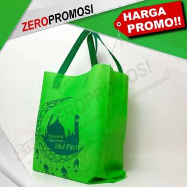 Tas lebaran Idul Fitri - Eid Mubarak - Tas Kain Model Eco Bag Custom Large Hijau muda
