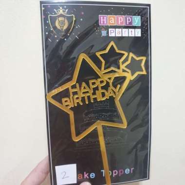 Cake Topper Kue Ulang Tahun Happy Birthday Gold Packaging Hitam CT 02
