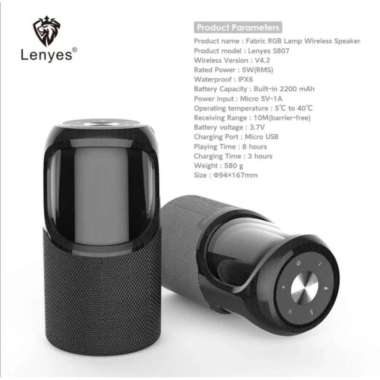 Speaker Bluetooth Smart 2200mAh LED RGB 5W Lenyes Waterproof S807