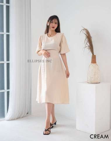 ELLIPSESINC Kezia Crinkle Dress XL CREAM