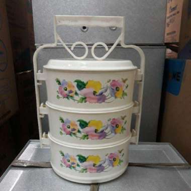 Rantang Piknik / Rantang Bekal / Rantang Plastik Medium Susun 3 Putih