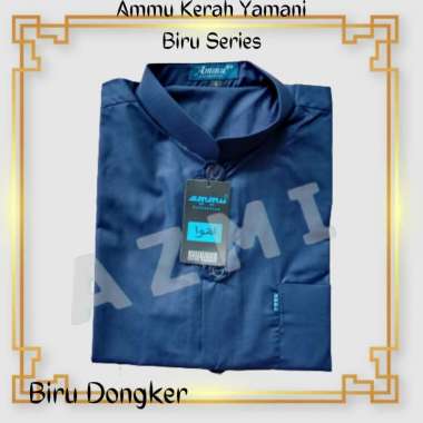 Promo Baju Koko Ammu Dewasa Kerah Yamani / Kerah Pendek Biru Dongker Termurah XL