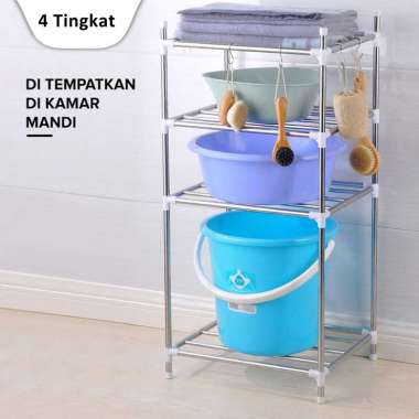 Rak Dapur Kamar Mandi Sepatu Panci Teflon Piring Mangkok Stainless Steel 4 Susun / 4 Tingkat