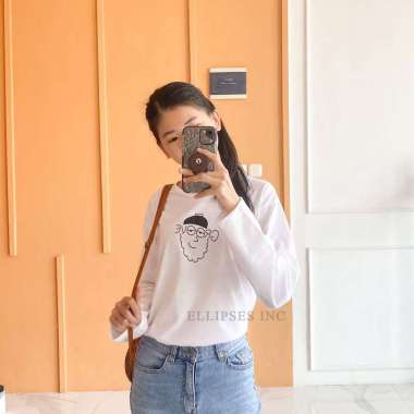 ELLIPSESINC Kaos Oversize Wanita Lengan Panjang Groove XL PUTIH