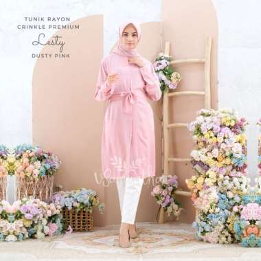 Tunik Rayon Crinkle Premium Lesty Dusty Pink