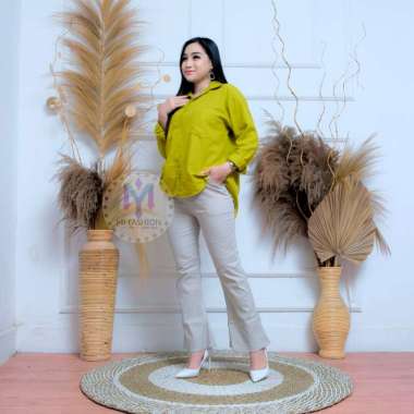 Celana Cutbray Wanita Basic Pants Pinggang Elastis Full Karet Jumbo XXL Cutbray Cream