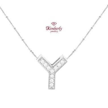 Liontin Berlian Inisial / Huruf Y + Kalung Emas - Kimberly Jewellery WHITEGOLD