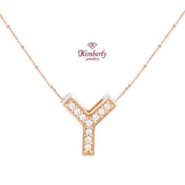 Liontin Berlian Inisial / Huruf Y + Kalung Emas - Kimberly Jewellery ROSEGOLD