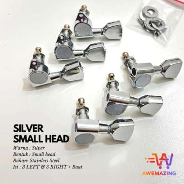 Set Dryer Tuning Peg Groover / Dryer Putaran Gitar Akustik 1 Set 6 Pcs SilverSmallHead