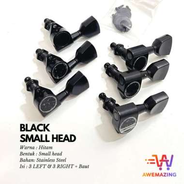 Set Dryer Tuning Peg Groover / Dryer Putaran Gitar Akustik 1 Set 6 Pcs BlackSmallHead