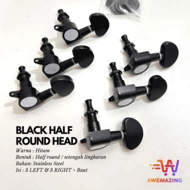 Set Dryer Tuning Peg Groover / Dryer Putaran Gitar Akustik 1 Set 6 Pcs BlackHalfRound