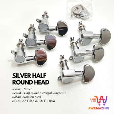 Set Dryer Tuning Peg Groover / Dryer Putaran Gitar Akustik 1 Set 6 Pcs SilverHalfRound