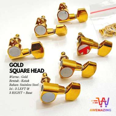 Set Dryer Tuning Peg Groover / Dryer Putaran Gitar Akustik 1 Set 6 Pcs GoldSquareHead