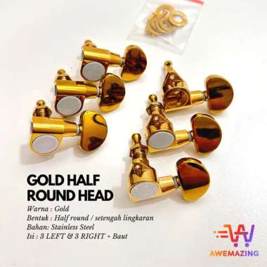 Set Dryer Tuning Peg Groover / Dryer Putaran Gitar Akustik 1 Set 6 Pcs GoldHalfRound