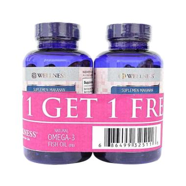 WELLNESS OMEGA 3 1000 MG 1000MG FISH SALMON OIL - 75 KAPSUL SOFTGELS (BUY 1 GET 1)