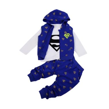 Chloebaby Shop 3in1 Superman Set F960 Baju Anak - Blue