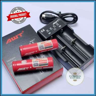 PAKET CAS CHARGER Dan 2 BATTERY BTAERAI AWT VAPE AUTHENTIC AWT VAPE 18650 2 SLOT