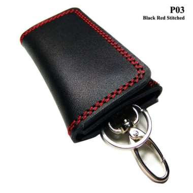 Dompet STNK Kulit Asli / Genuine Leather Keychain Black Red Stitch-P03
