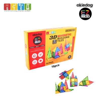Okiedog EZLink 3D Magnetic Building Tiles (15 pcs) - Mainan Edukasi Anak (STEM)