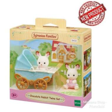 Kereta Dorong Sylvanian Families Stroller Chocolate Rabbit Twin Set