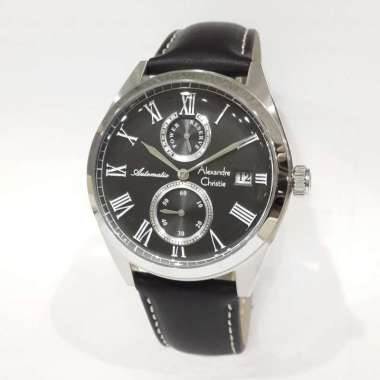 Alexandre Christie Automatic 3040MAL Jam Tangan Pria Tali Kulit Silver Black