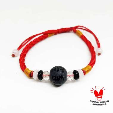 Gelang Batu Giok Hitam Mantra Tali Merah - VeE Gelang Wanita Pria