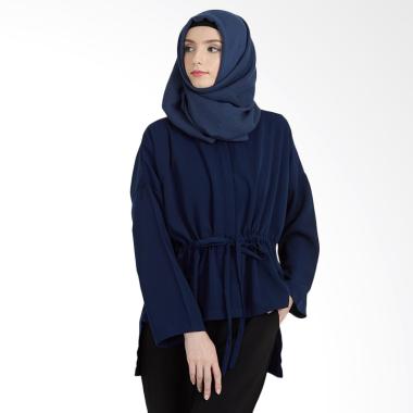 Hanalila Daily Hijab Tops Blouse Muslim Wanita - Navy