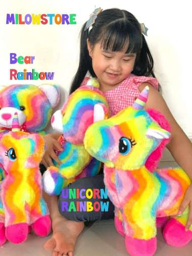 YUNI Rainbow Unicorn - Boneka Unicorn Rainbow bahan Import untuk Kado Anak-anak 18inch - Large