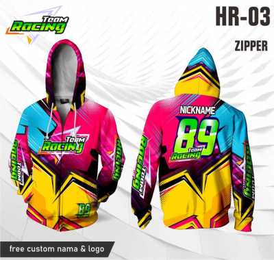 Jersey racing hoodie zipper baju balap kaos motor lengan panjang MERAH MUDA XXXL