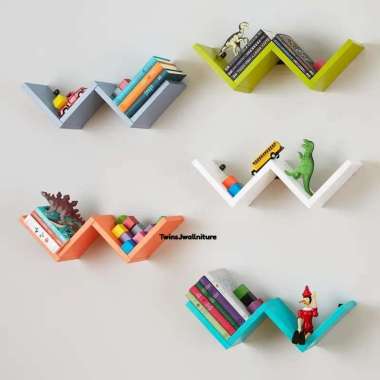 TwinsJ. 2pcs Rak Dinding model W . Rak Buku. Rak mainan. Rak dinding. Rak gantung. HPL