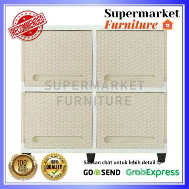 Lemari plastik lemari pakaian 2 susun CLUB double flip rattan CREAM