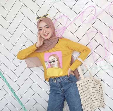 ELLIPSESINC Kaos Oversize Wanita Lengan Panjang Sunglasses XL Tosca