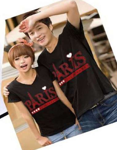KAOS COUPLE PASANGAN REMAJA KAPELAN PACAR KAOS COPLE KOPLE BAJU CAUPLE KOPEL PARIS HITAM 9625