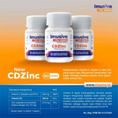 IMUSIVE CDZINC, VITAMIN C, D3, dan Zinc isi 30 kapsul