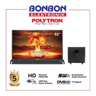 Polytron LED Digital TV 32 Inch PLD 32BV1558 + Soundbar Soundwave Bluetooth