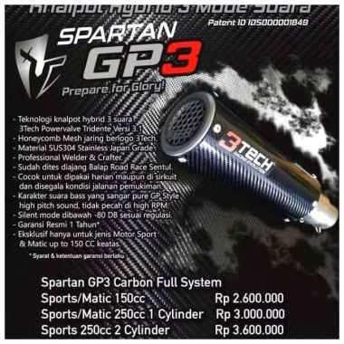 Jual Knalpot 3 Suara Tipe Spartan Gp3 (150Cc) Carbon Edition Fullsistem Multicolor